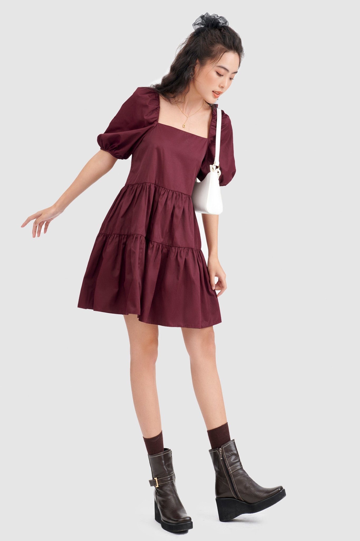 Đầm babydoll cotton cổ vuông 3 tầng