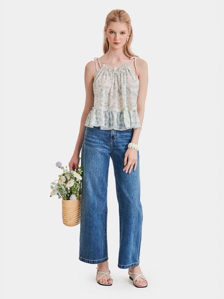  Áo kiểu 2 dây thêu hoa form rộng 