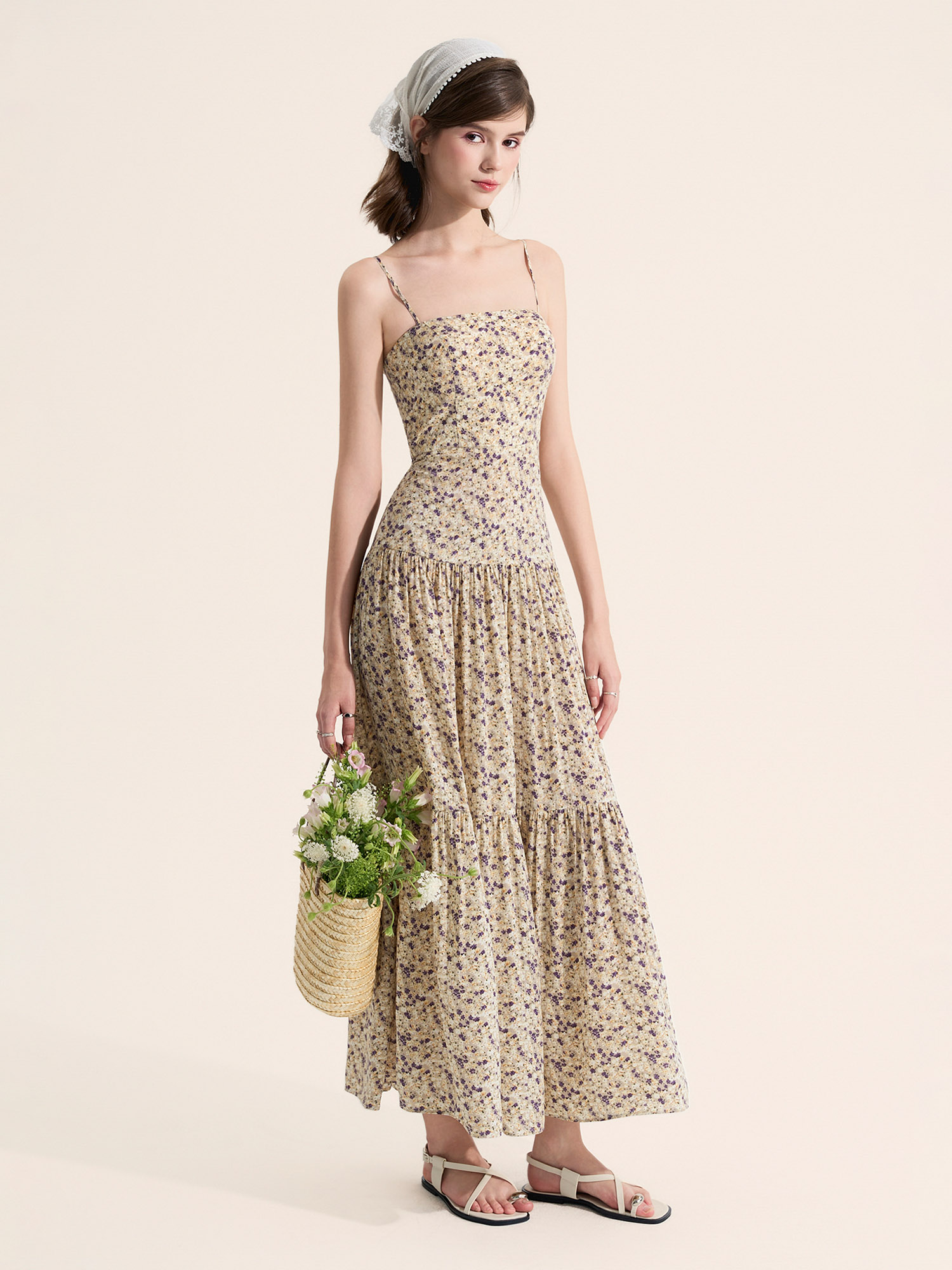 Đầm maxi 2 dây 3 tầng