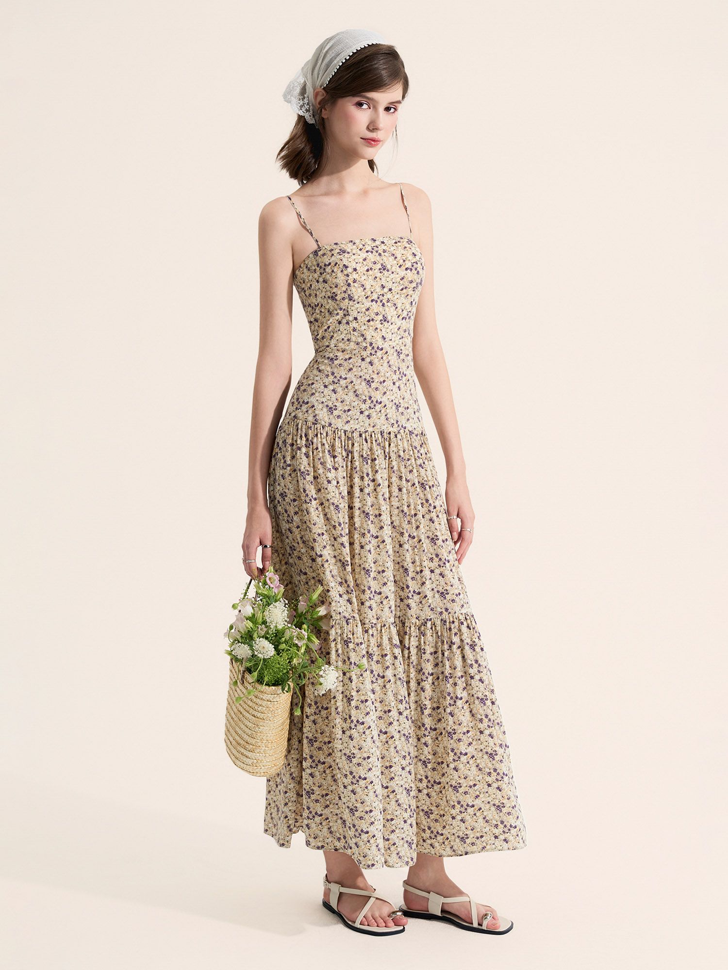  Đầm maxi 2 dây 3 tầng 