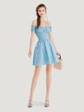  Đầm hoa mini bẹt vai smocking 