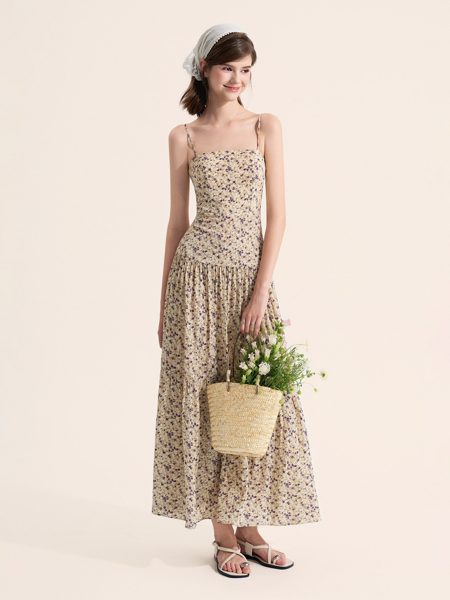 Đầm maxi 2 dây 3 tầng