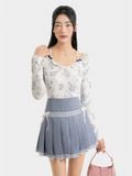  Áo thun tay dài họa tiết cổ thuyền phối bèo đính nơ 