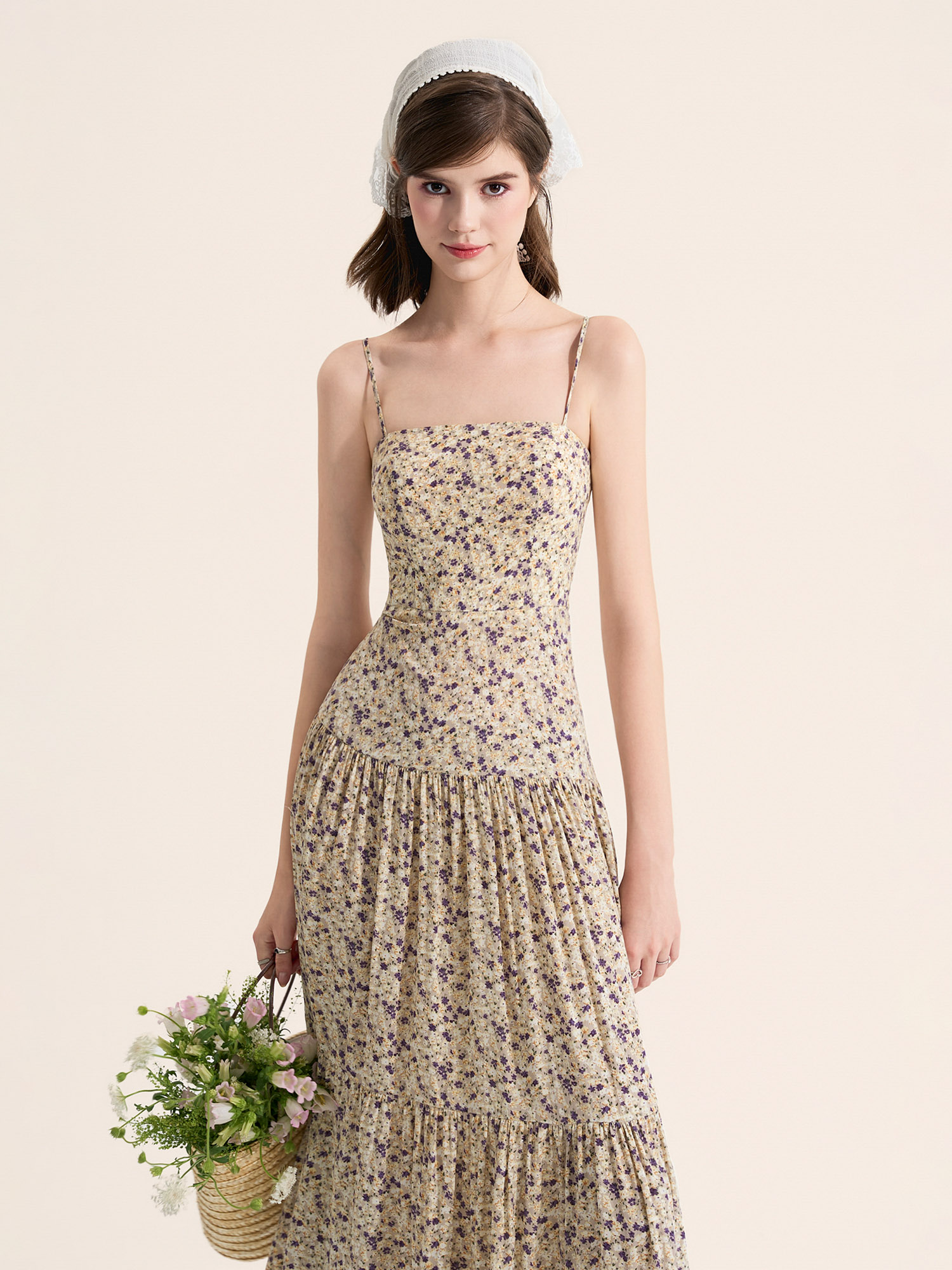 Đầm maxi 2 dây 3 tầng