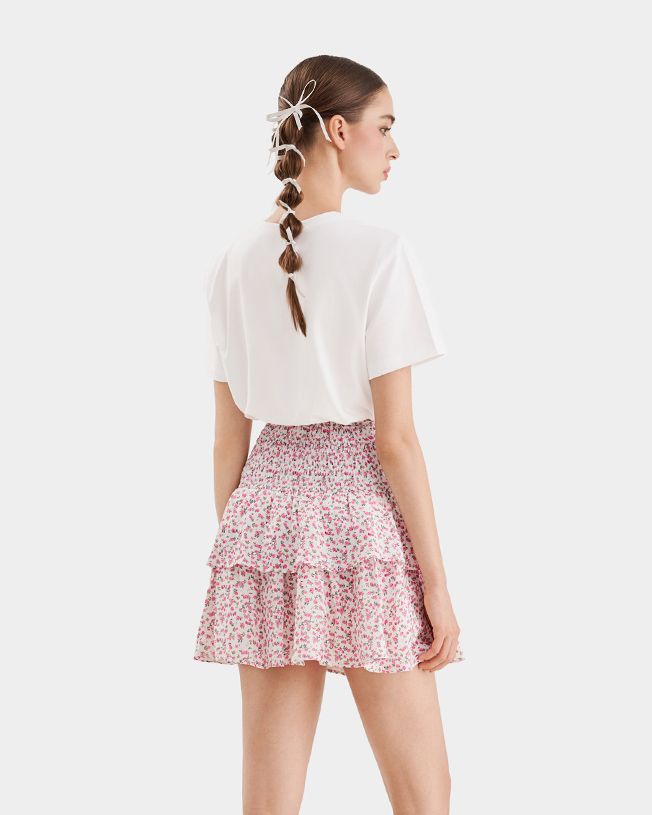  Váy mini form A smocking lưng phối bèo 