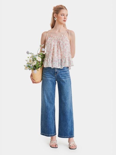  Áo kiểu 2 dây thêu hoa form rộng 