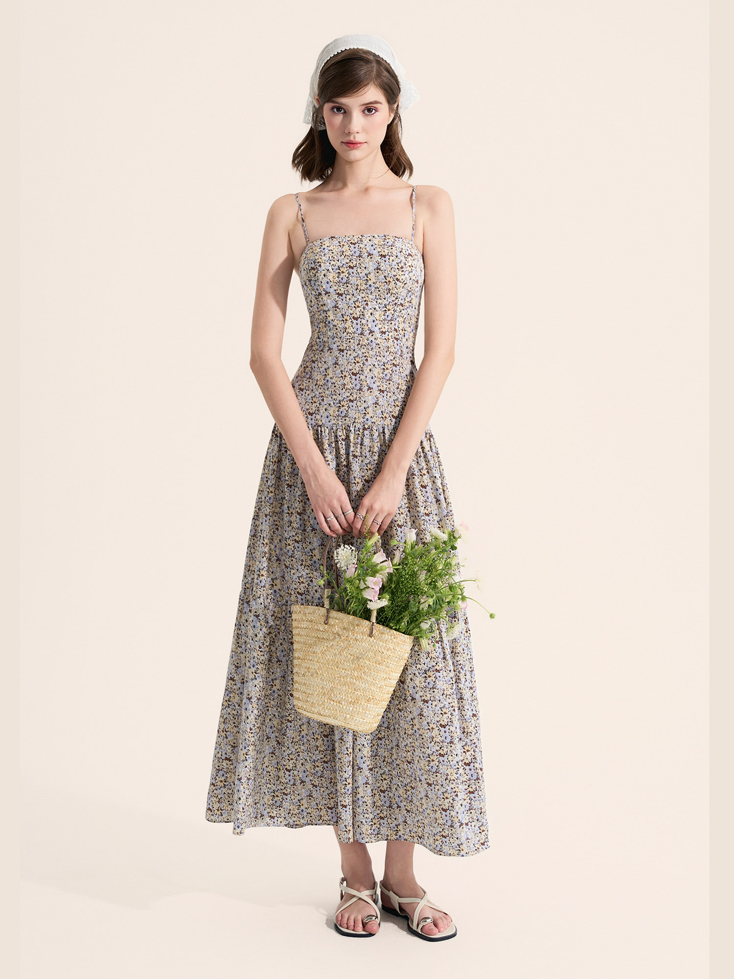 Đầm maxi 2 dây 3 tầng