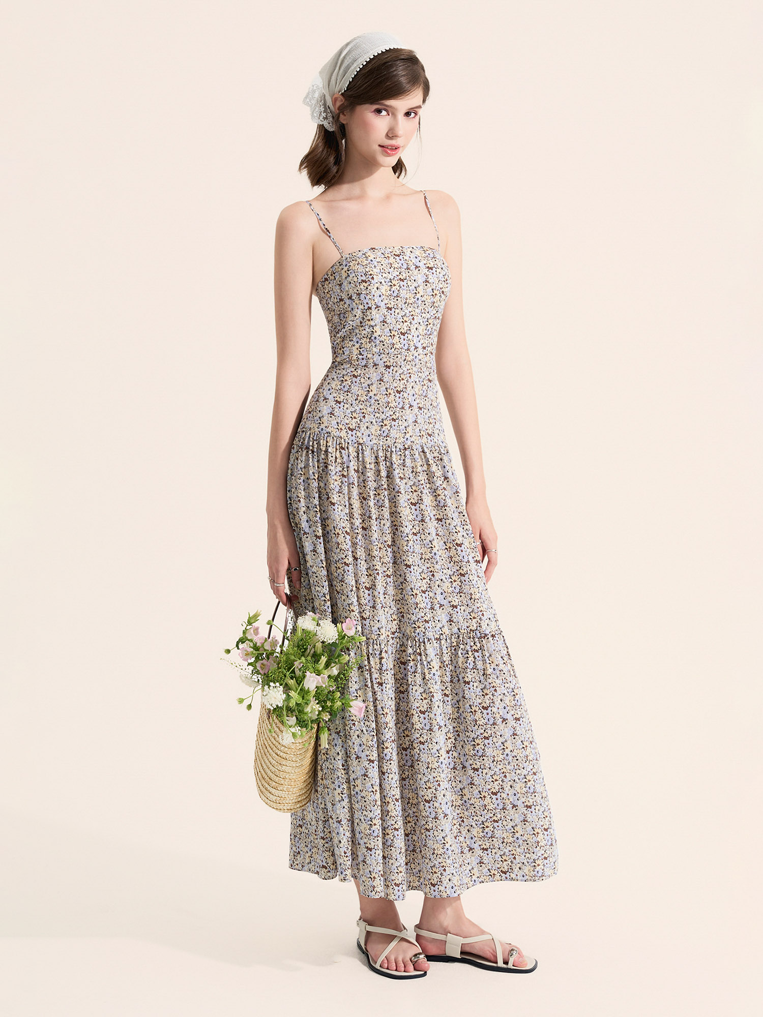 Đầm maxi 2 dây 3 tầng