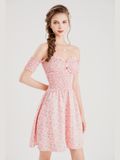  Đầm hoa mini bẹt vai smocking 