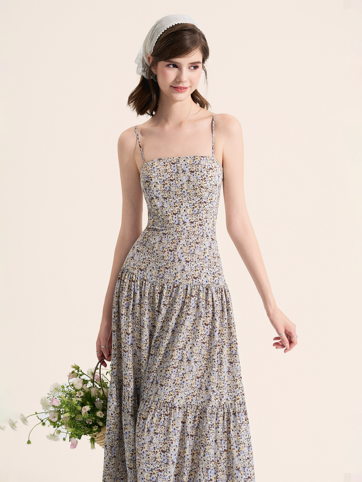 Đầm maxi 2 dây 3 tầng