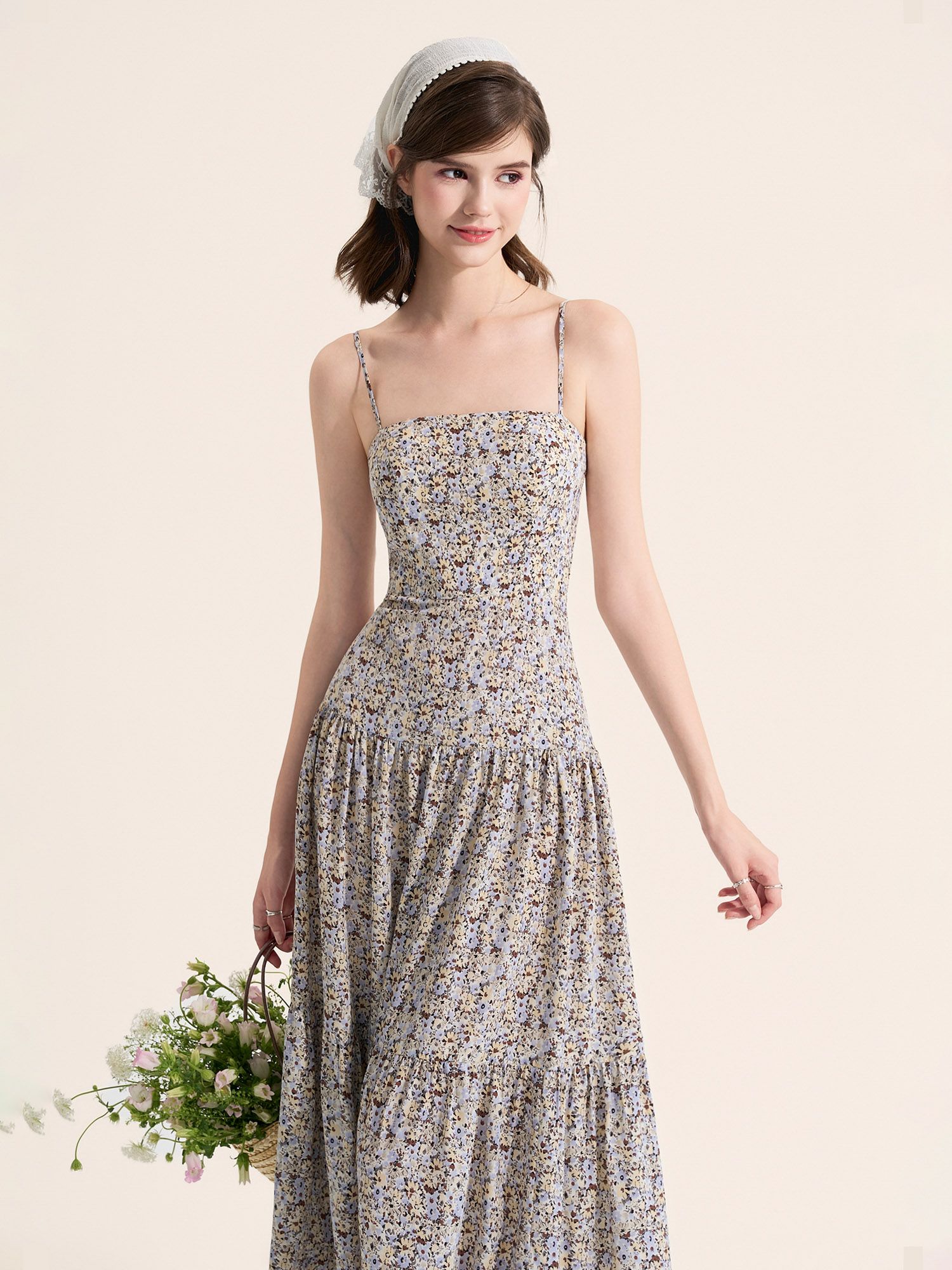  Đầm maxi 2 dây 3 tầng 