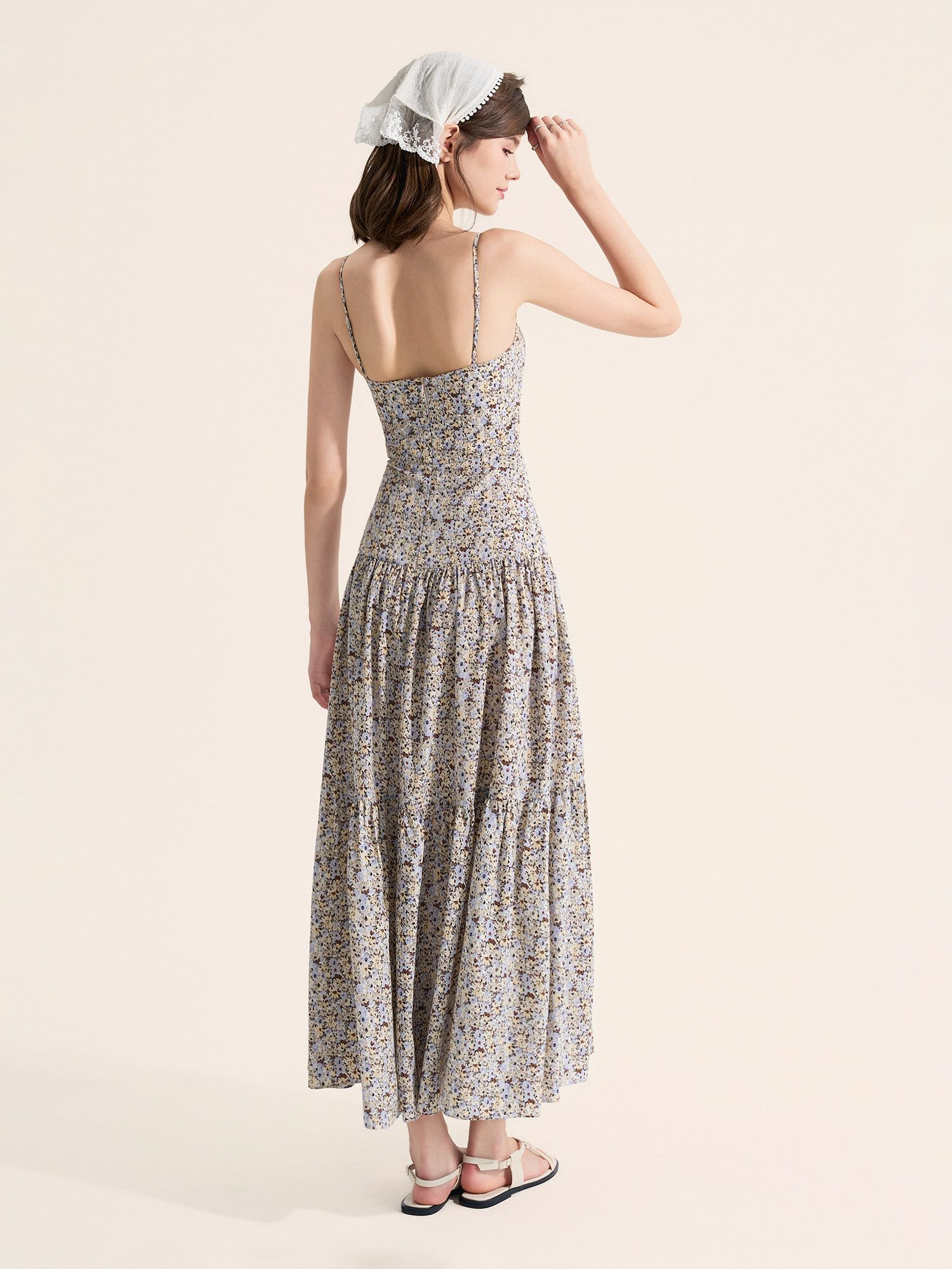  Đầm maxi 2 dây 3 tầng 