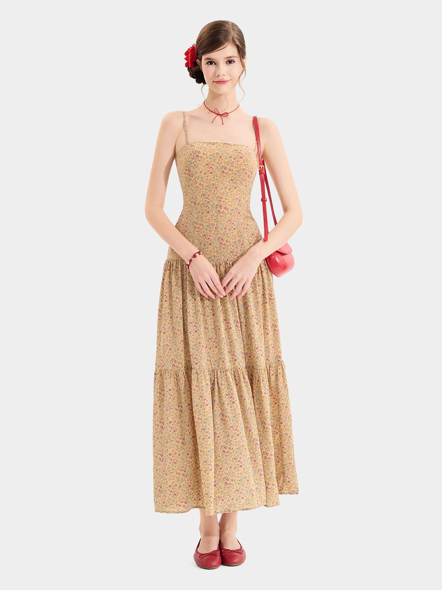  Đầm maxi 2 dây 3 tầng 