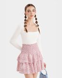  Váy mini form A smocking lưng phối bèo 