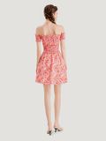  Đầm hoa mini bẹt vai smocking 