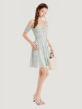  Đầm hoa mini bẹt vai smocking 