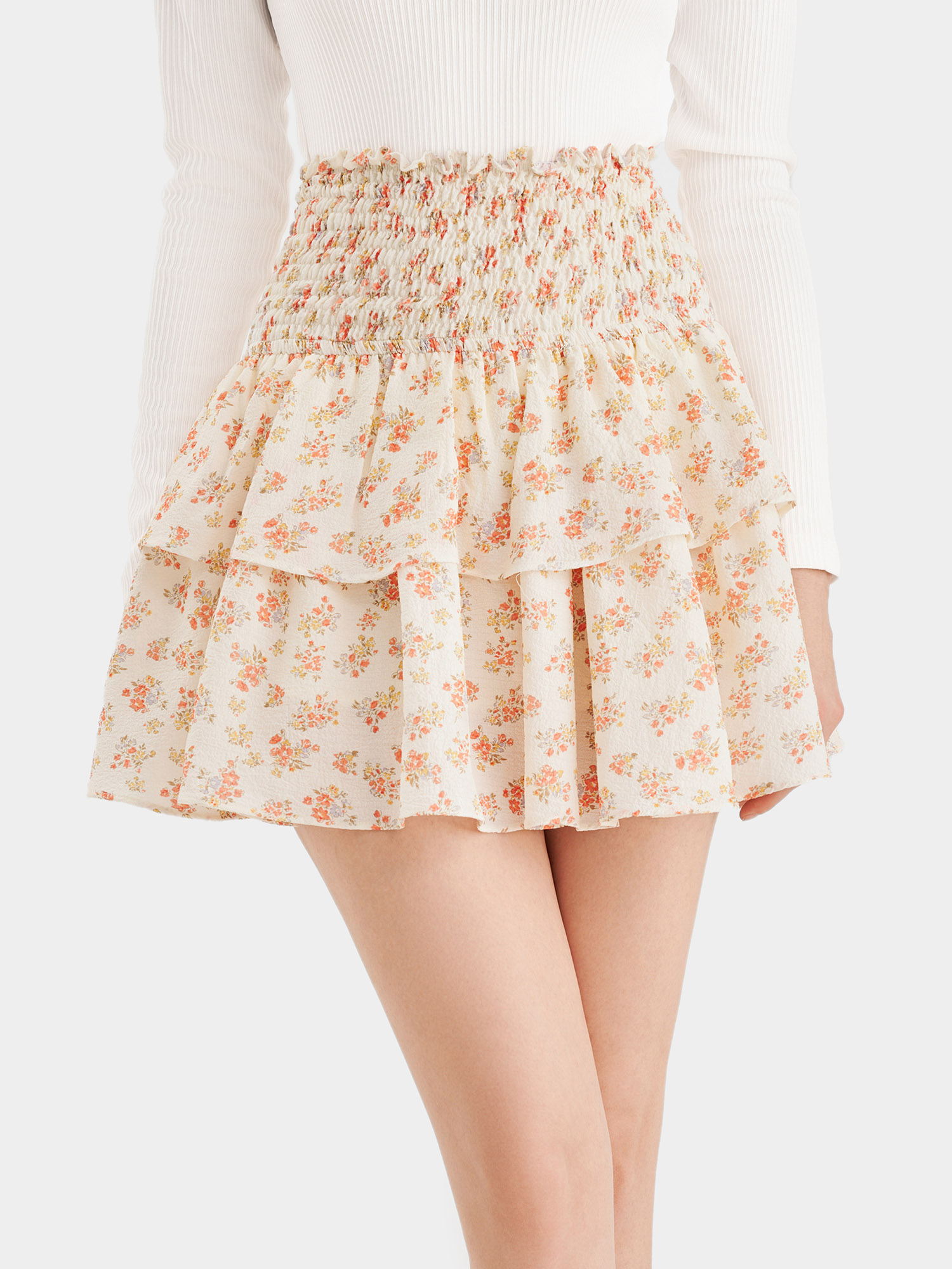 Váy mini form A smocking lưng phối bèo