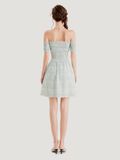  Đầm hoa mini bẹt vai smocking 