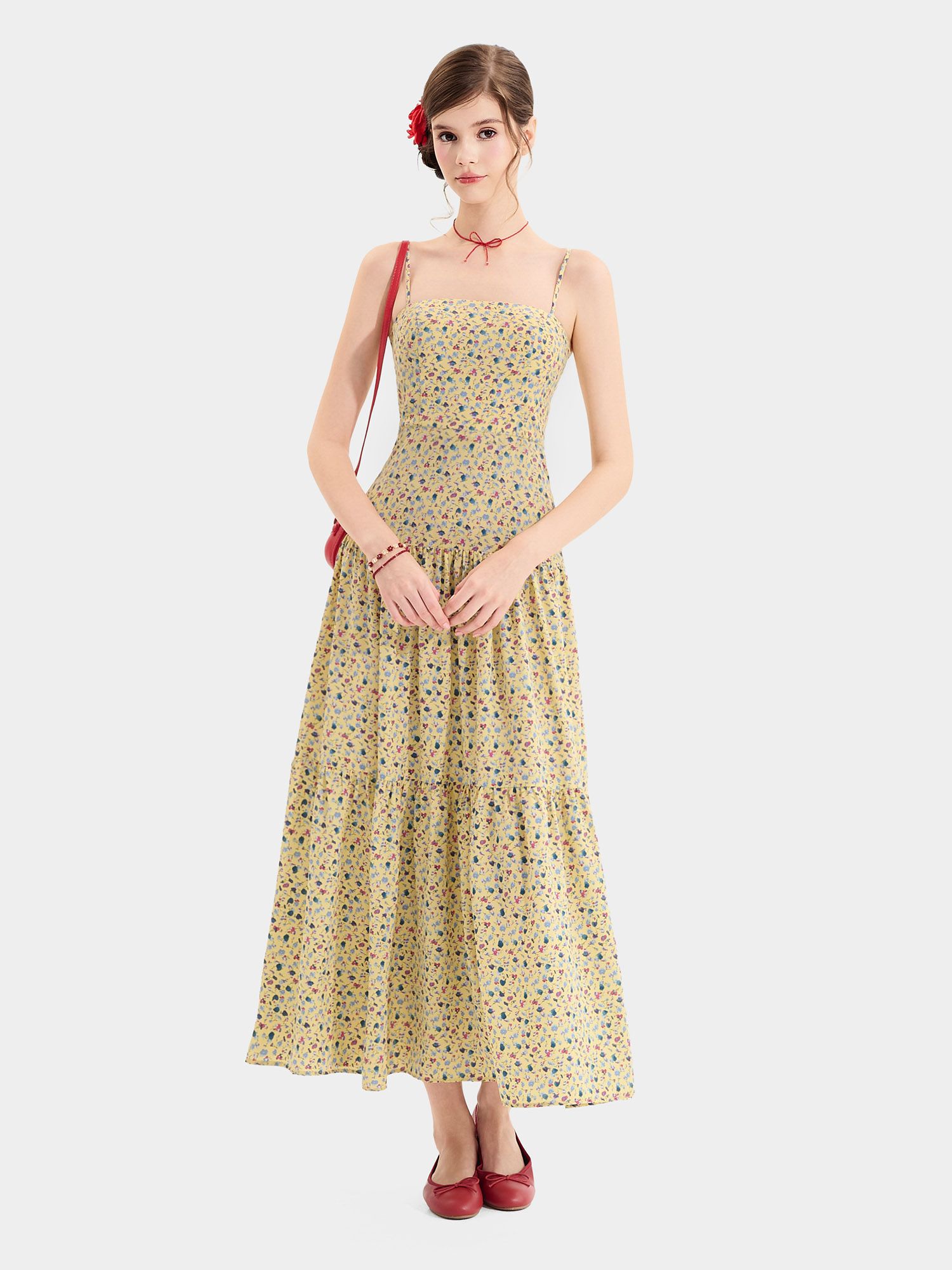  Đầm maxi 2 dây 3 tầng 