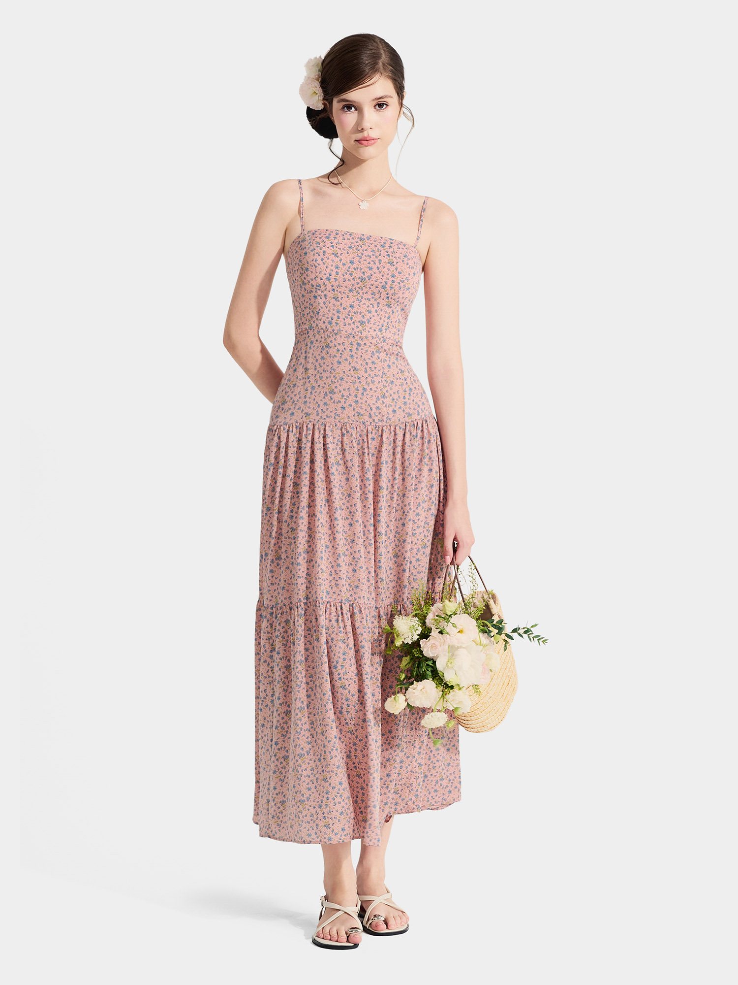 Đầm maxi 2 dây 3 tầng