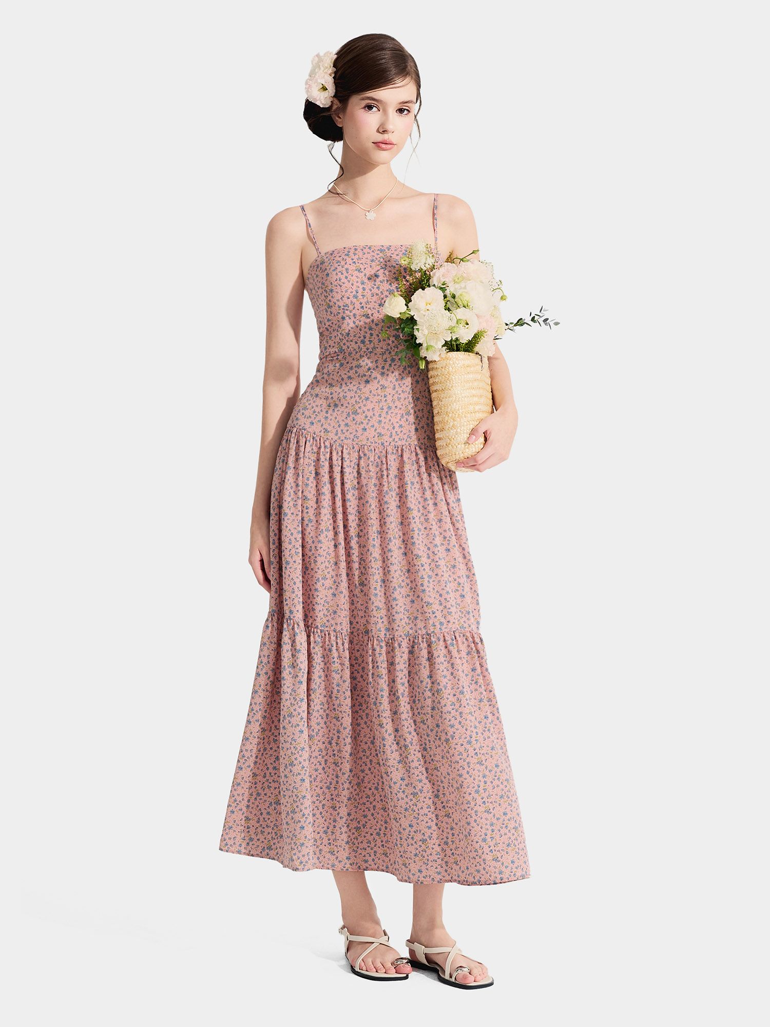  Đầm maxi 2 dây 3 tầng 