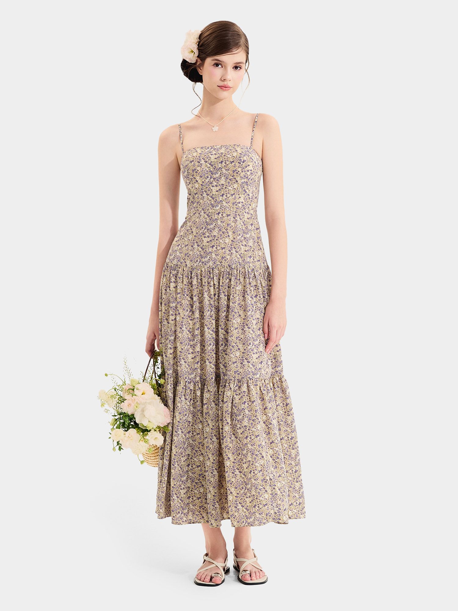  Đầm maxi 2 dây 3 tầng 