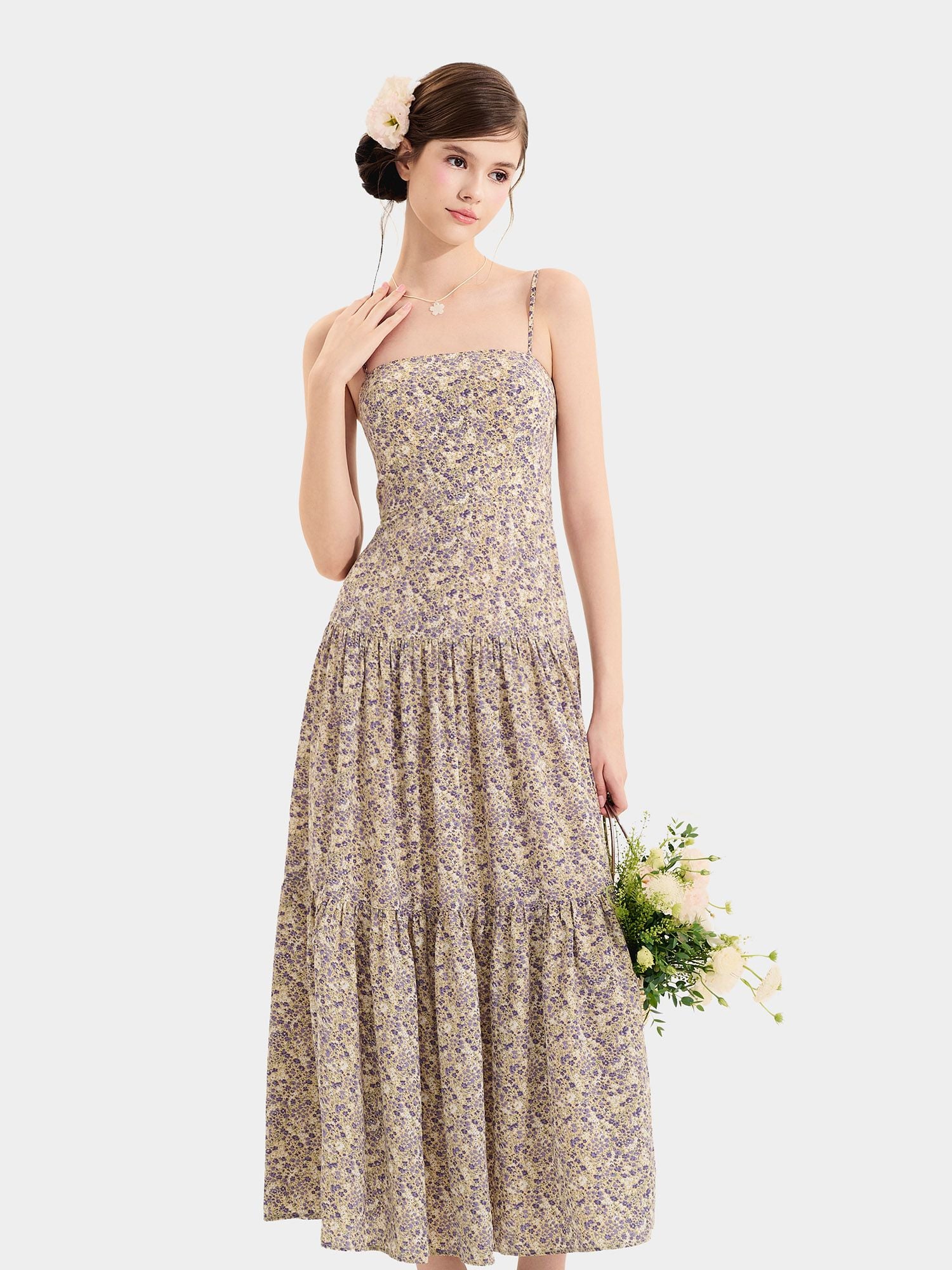  Đầm maxi 2 dây 3 tầng 