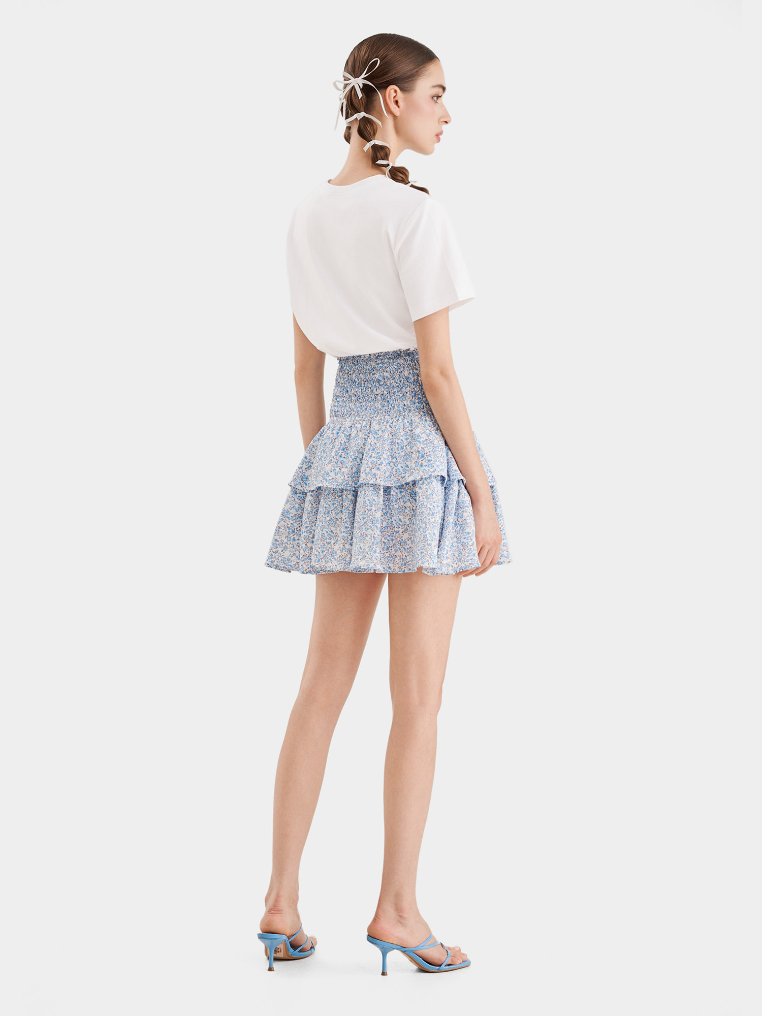 Váy mini form A smocking lưng phối bèo