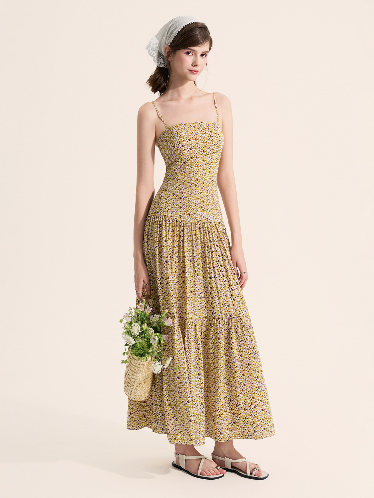 Đầm maxi 2 dây 3 tầng