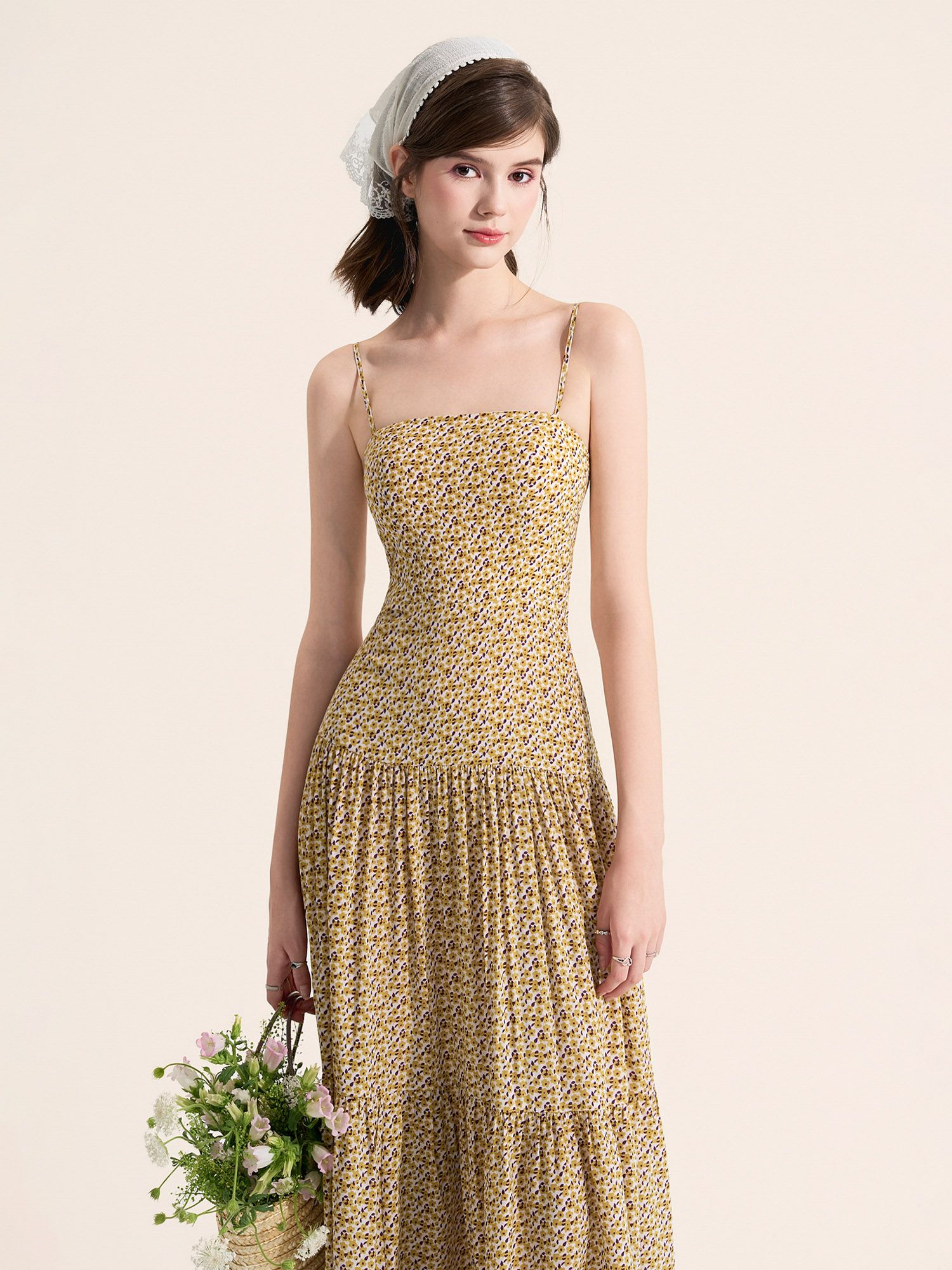  Đầm maxi 2 dây 3 tầng 