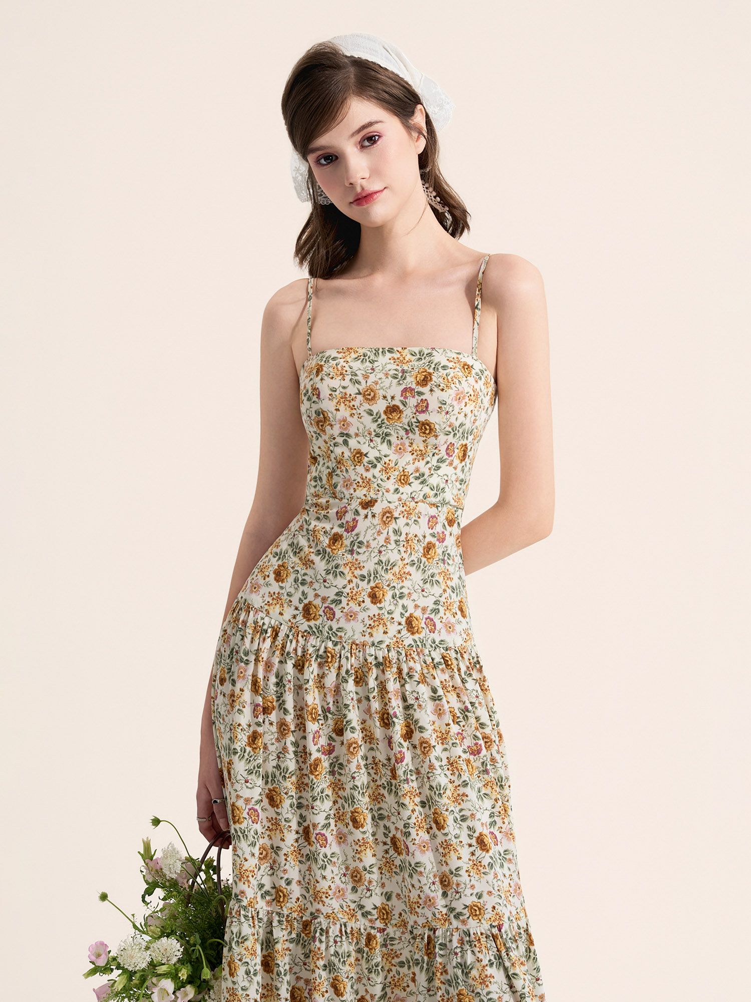  Đầm maxi 2 dây 3 tầng 