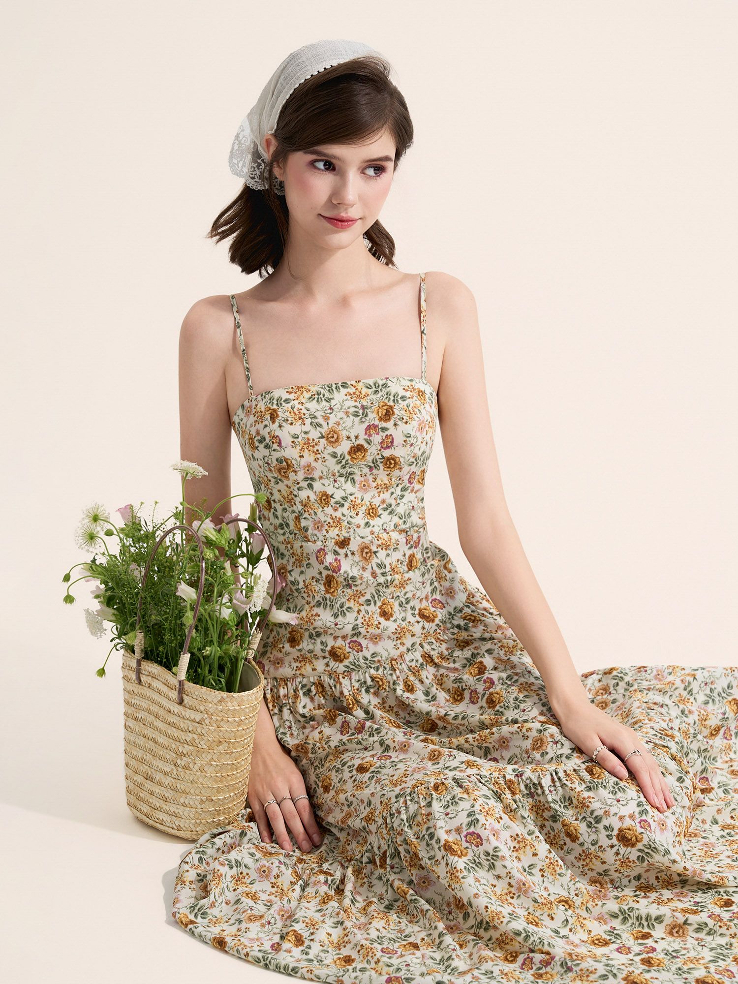  Đầm maxi 2 dây 3 tầng 