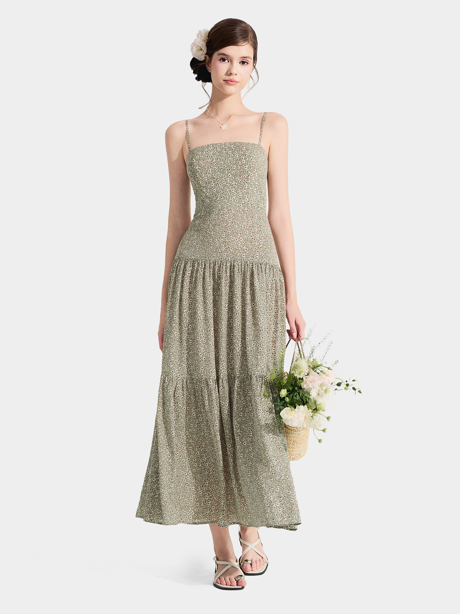 Đầm maxi 2 dây 3 tầng