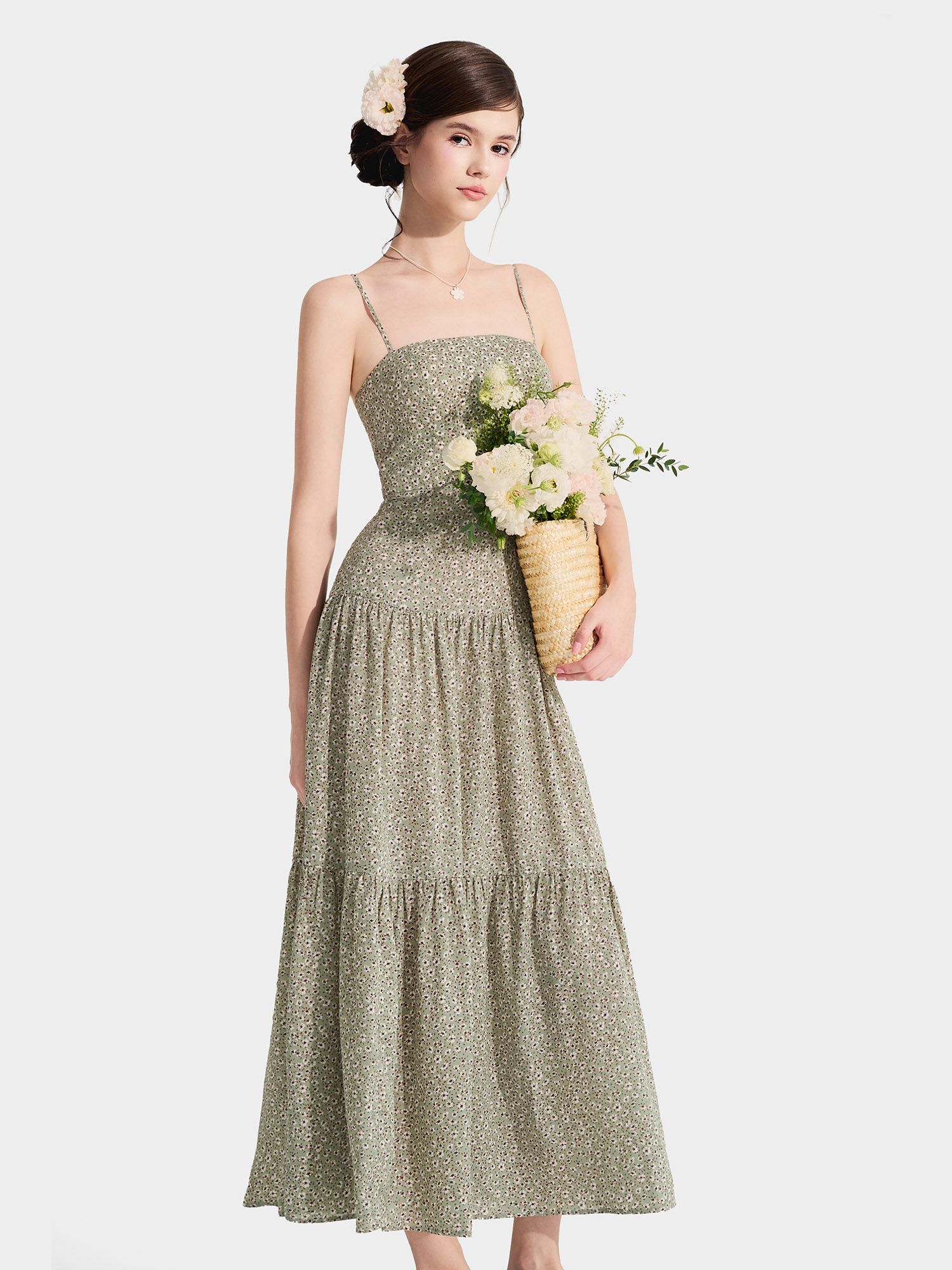  Đầm maxi 2 dây 3 tầng 