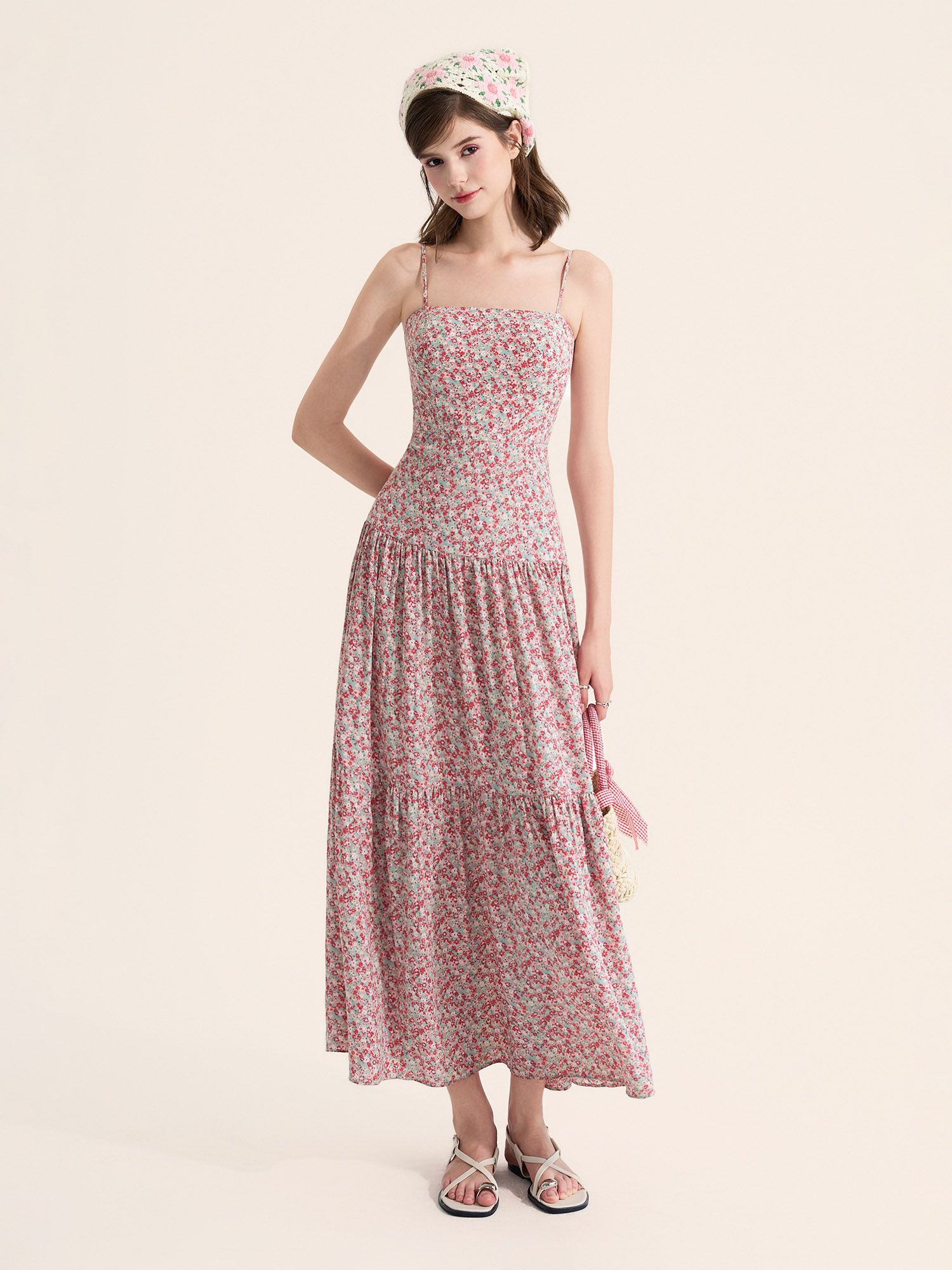  Đầm maxi 2 dây 3 tầng 