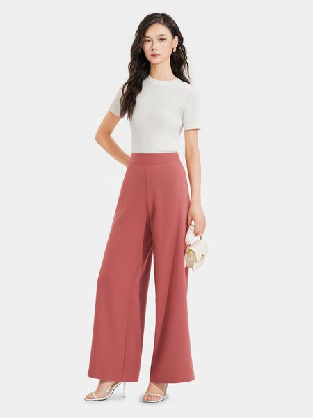  Quần ống suông lưng cao dây kéo sau 