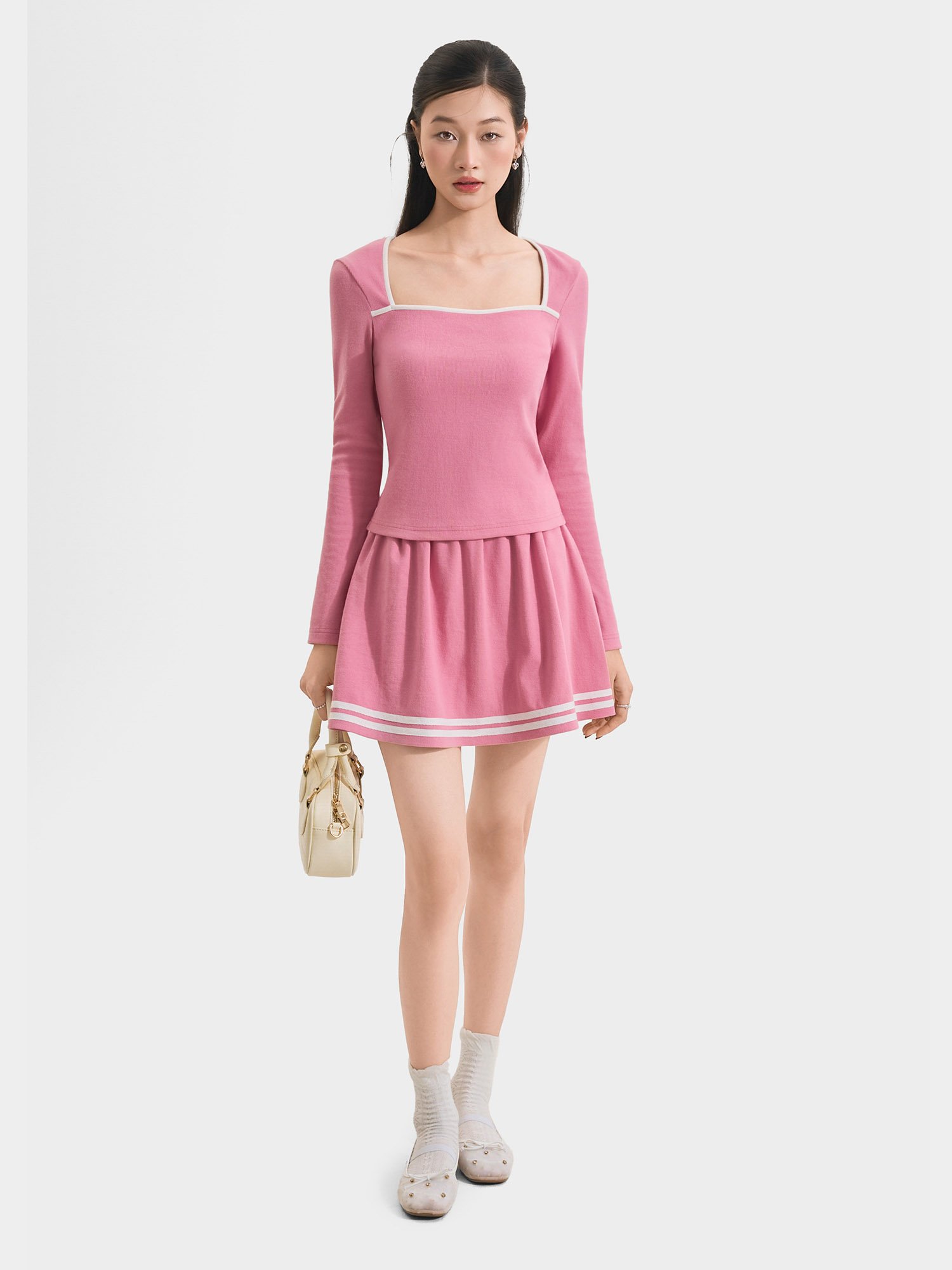 Váy thun mini form A phối viền