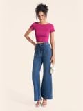  Áo thun gân croptop tay ngắn cuốn biên 