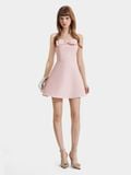  Đầm mini 2 dây form A đính nơ ngực 