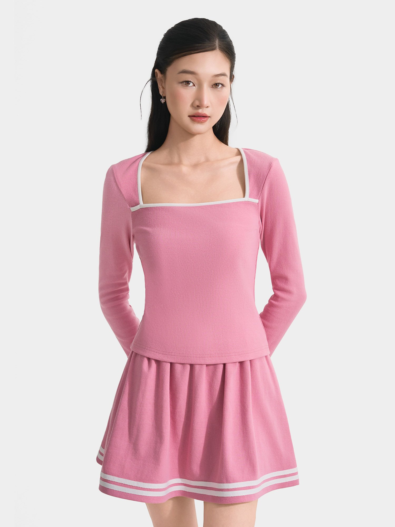 Váy thun mini form A phối viền