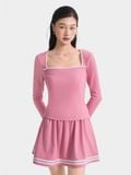  Váy thun mini form A phối viền 