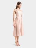  Đầm midi sát nách cổ vuông rã hông nơ ngực 