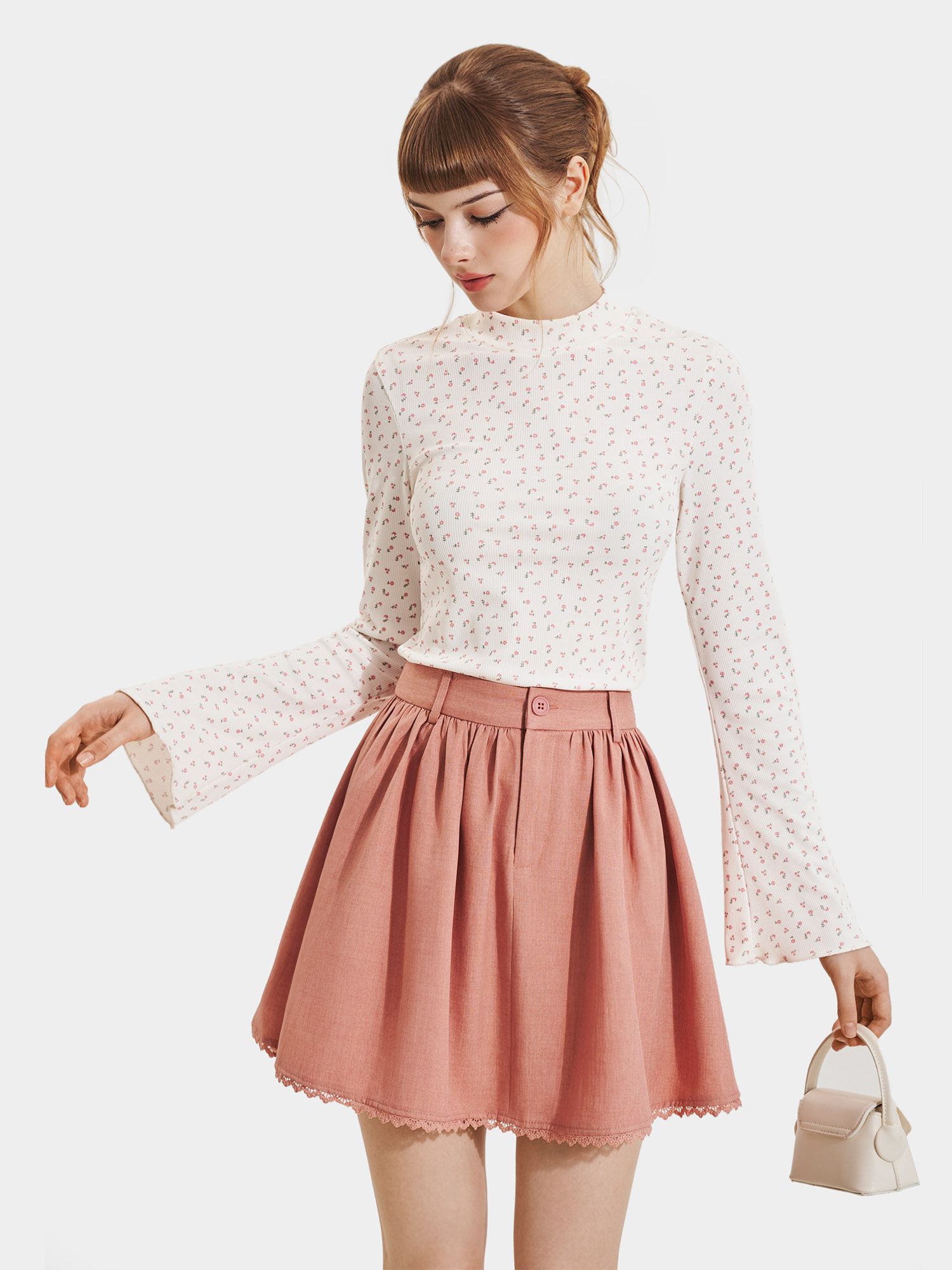  Váy mini form A lai phối ren 