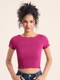  Áo thun gân croptop tay ngắn cuốn biên 