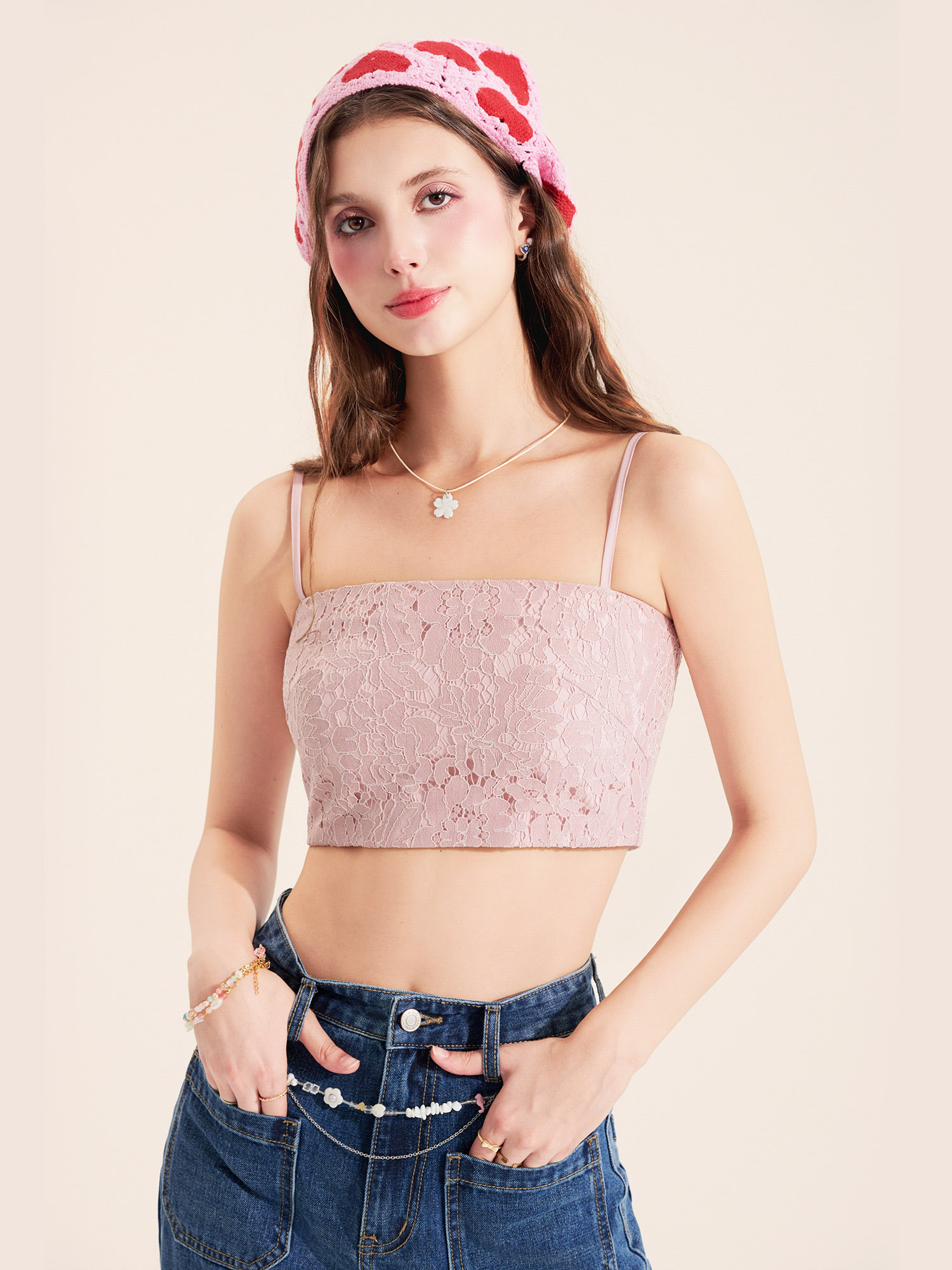 Áo ren 2 dây croptop dây kéo sau