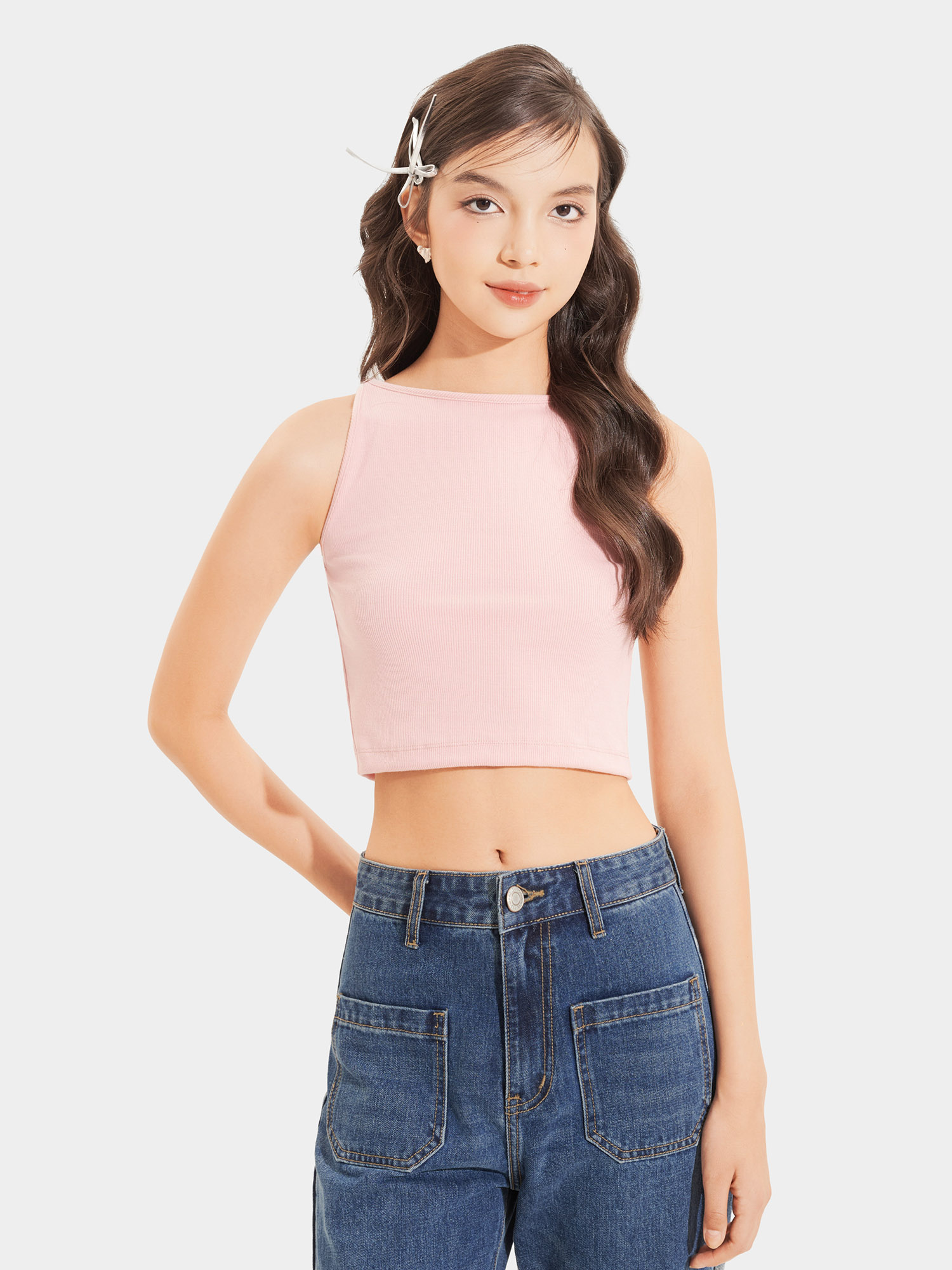 Áo thun crop 3 lỗ cổ thuyền