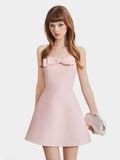  Đầm mini 2 dây form A đính nơ ngực 