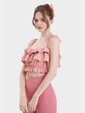  Áo 2 dây croptop phối bèo nhún thun eo 