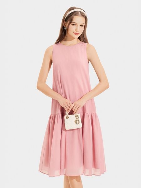  Đầm midi form suông sát nách thắt nơ lưng 