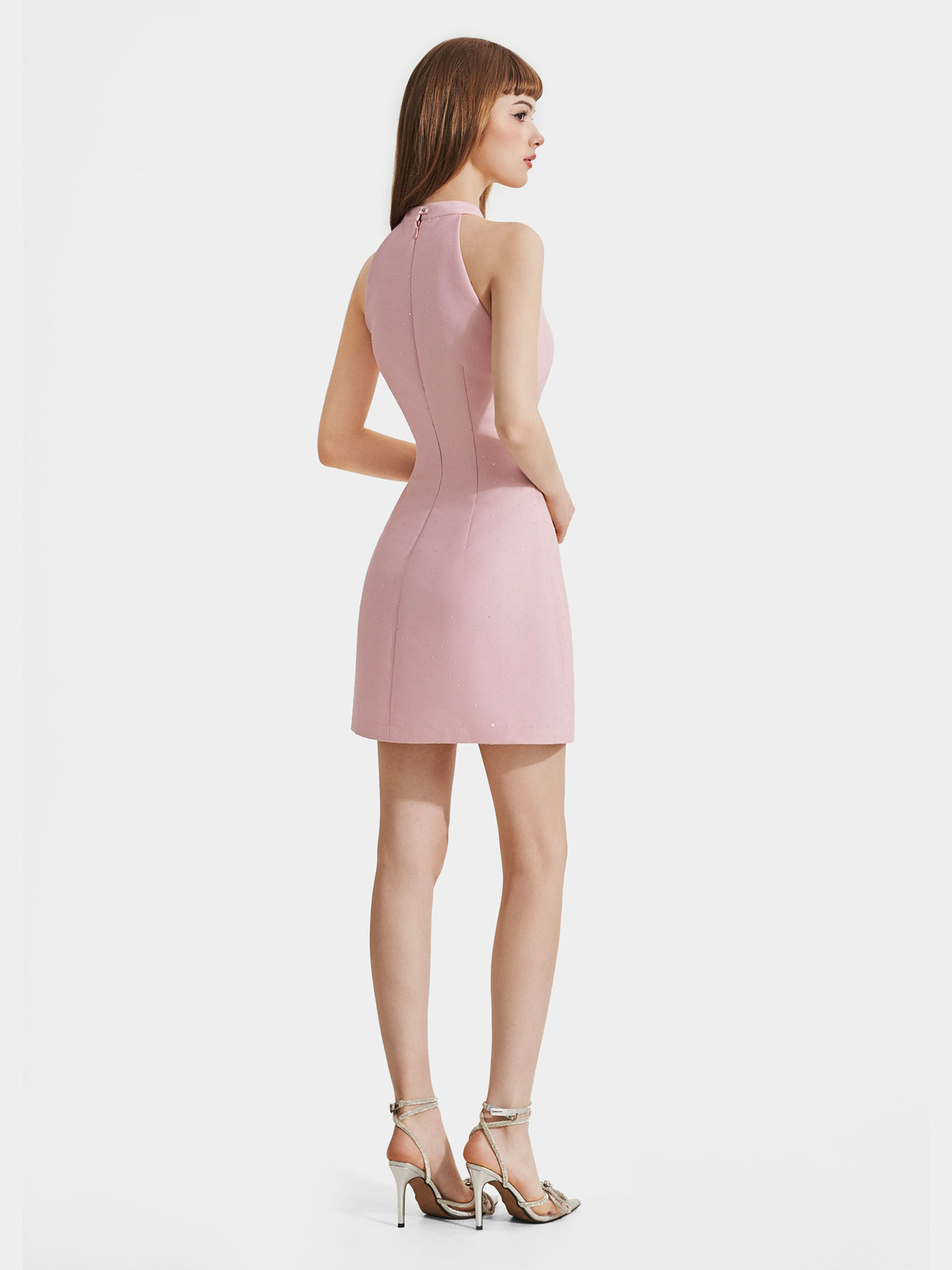 Đầm mini tafta kim sa cổ yếm đính nơ ngực